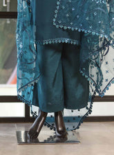 Paisley Khombi Embroidered Chiffon Suits Stitched 3 Piece - KB25FP 163 TEAL BLUE